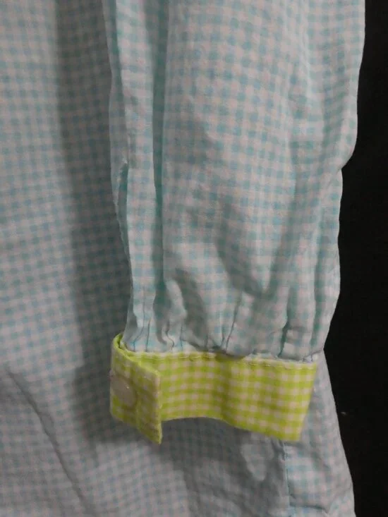 Handmade Pastel Colorblock Gingham Button-Down Shirt - P2P 21" - Picture 9 of 16